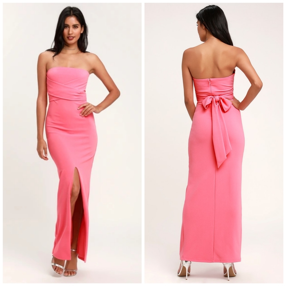 Lulu's own the night pink strapless maxi dress